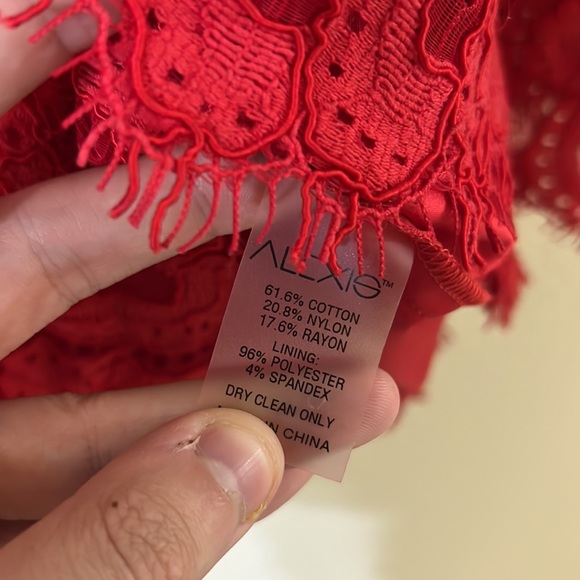 Alexis | Layla Off-the-Shoulder Red Lace Black Velvet Romper - Picture 5 of 6